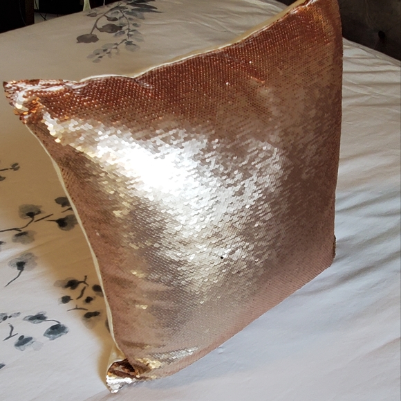 Two Indigo Accent Pillow Covers Rose Gold Sequins - Picture 4 of 8